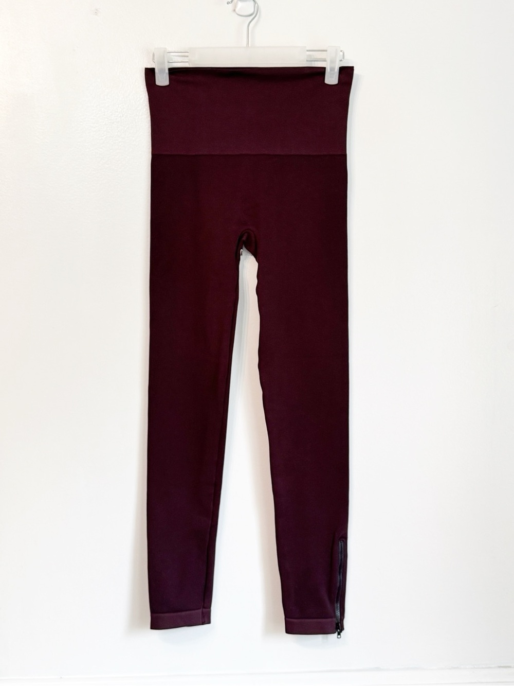 Spanx Women Burgundy Seamless High Waisted Ankle Zip Leggings Activewear Large